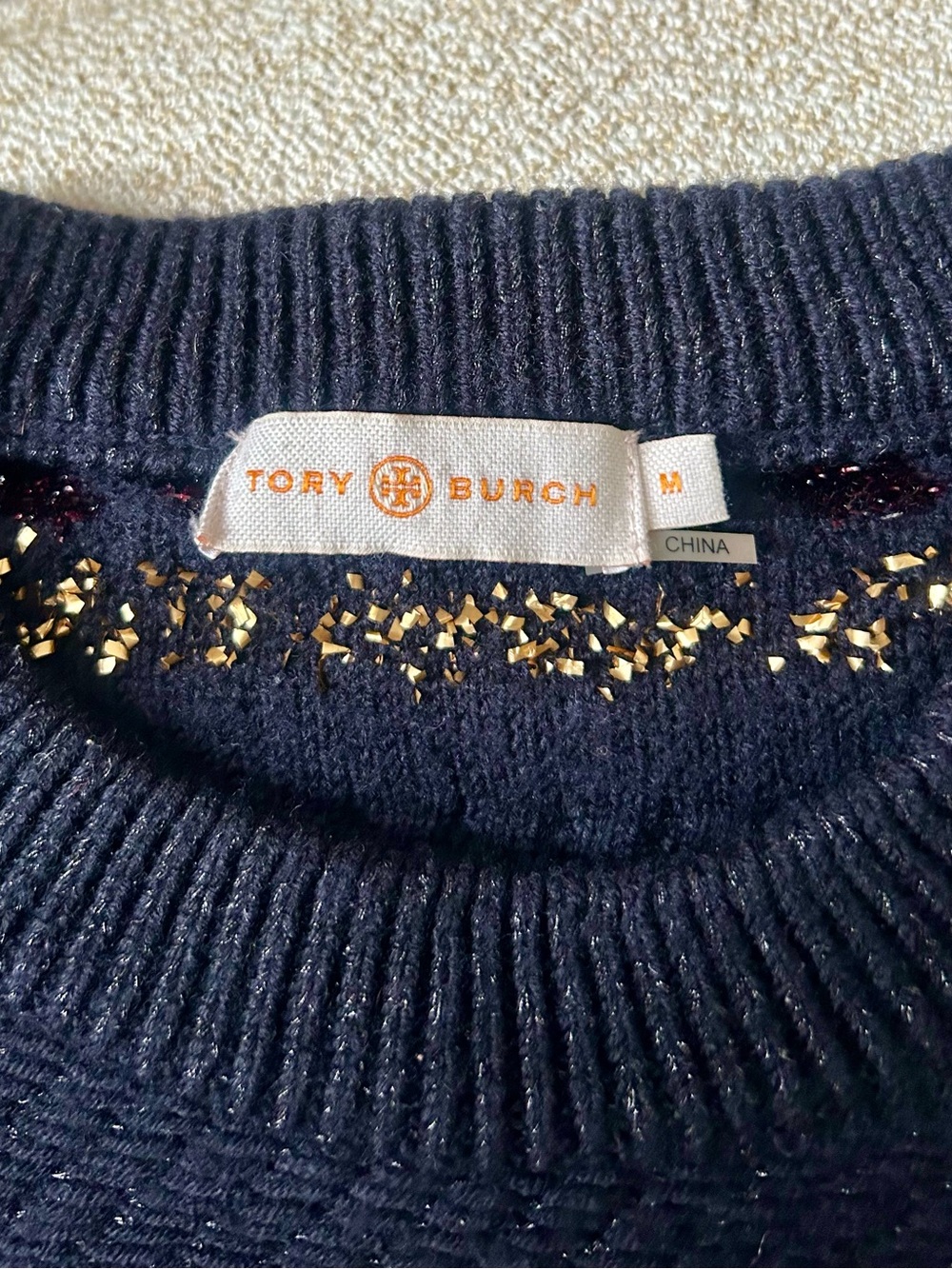 Tory Burch Navy and Metallic Wool Sweater - Picture 3 of 3